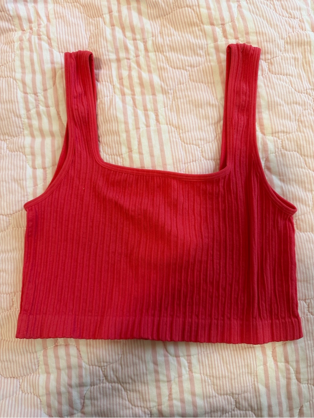 Forever 21 Red Ribbed Square-Neck Crop Tank - Women